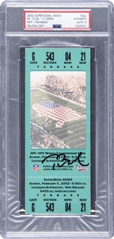 2002 Super Bowl XXXVI Tom Brady Signed Full Green Ticket (Tom Brady MVP)  PSA AUTHENTIC & PSA/DNA AUTO 10)